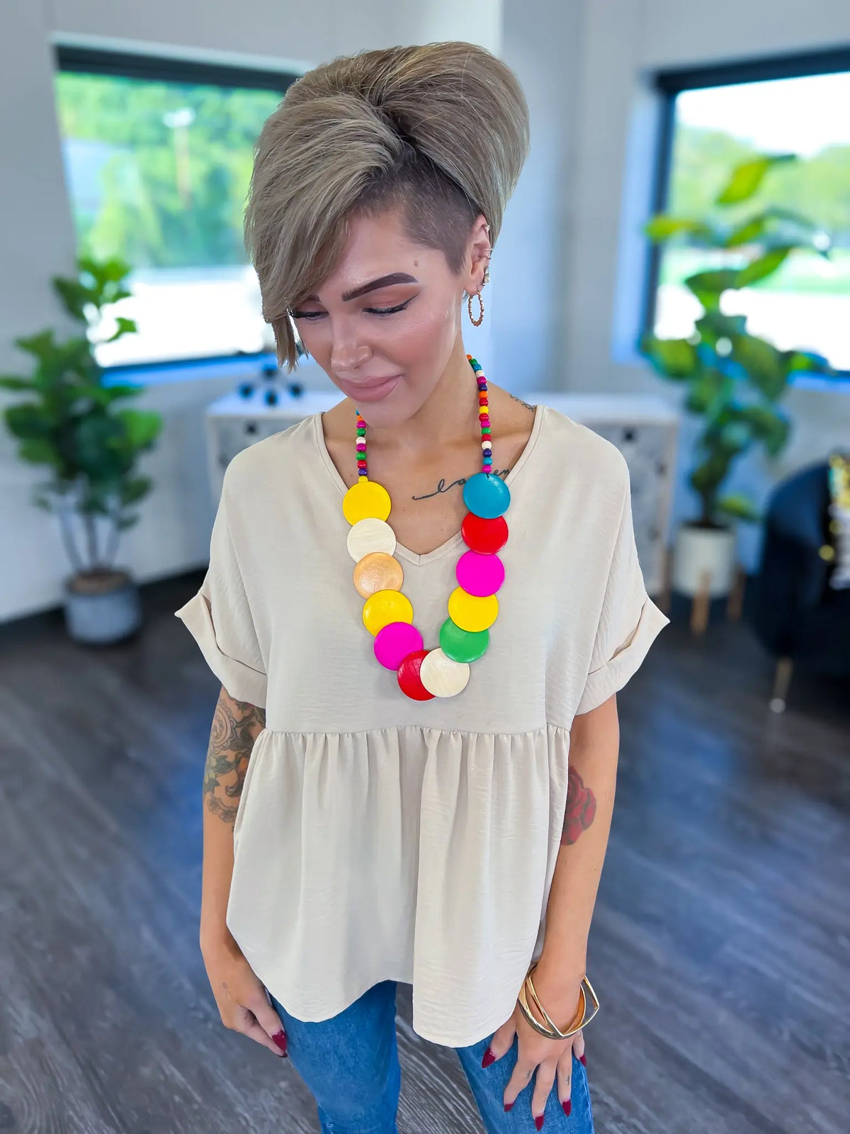 Colorful Wood Disc Necklace LA Jewelry Plaza