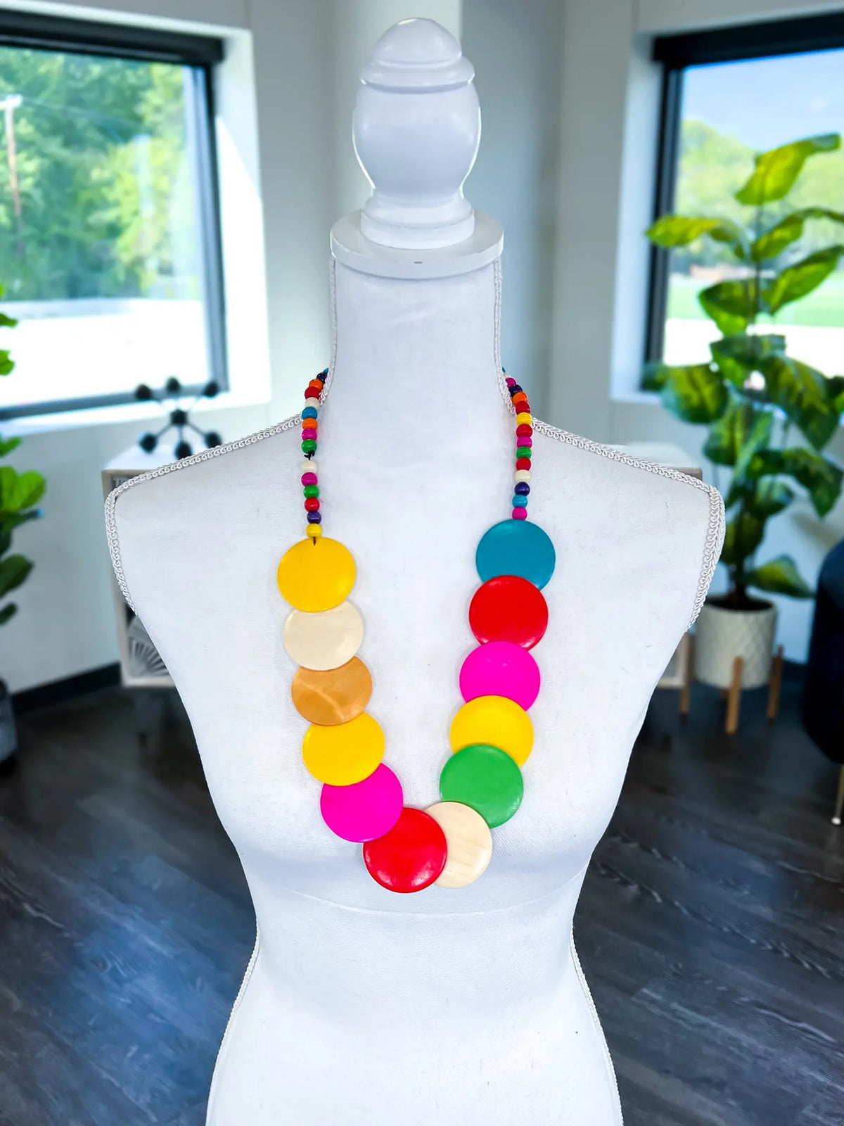 Colorful Wood Disc Necklace LA Jewelry Plaza