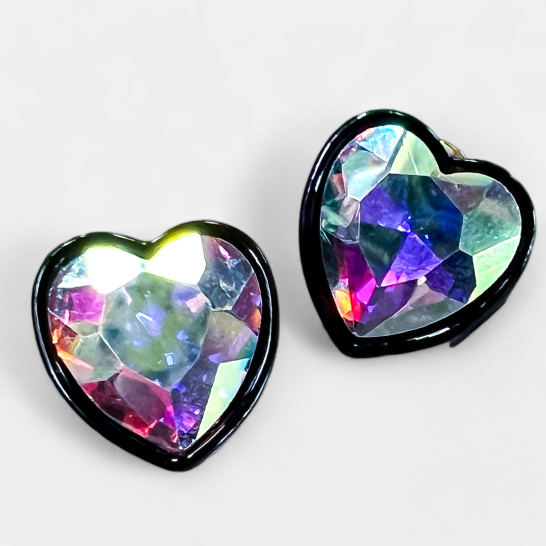 Black AB Crystal Heart Stud Earrings