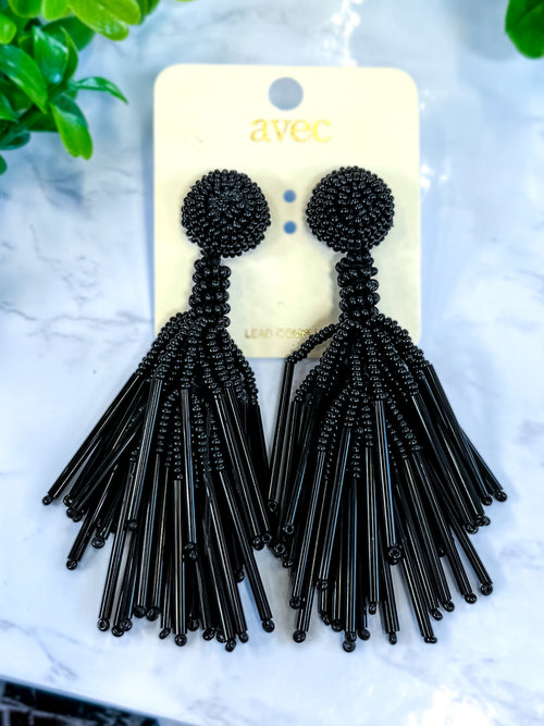 Beaded Tassel Earrings | Black - The ZigZag Stripe