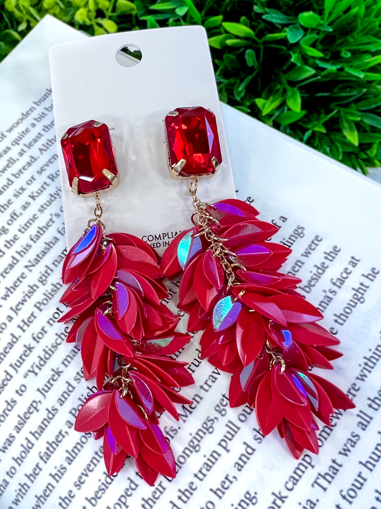 Marquise Cluster Earrings | Red