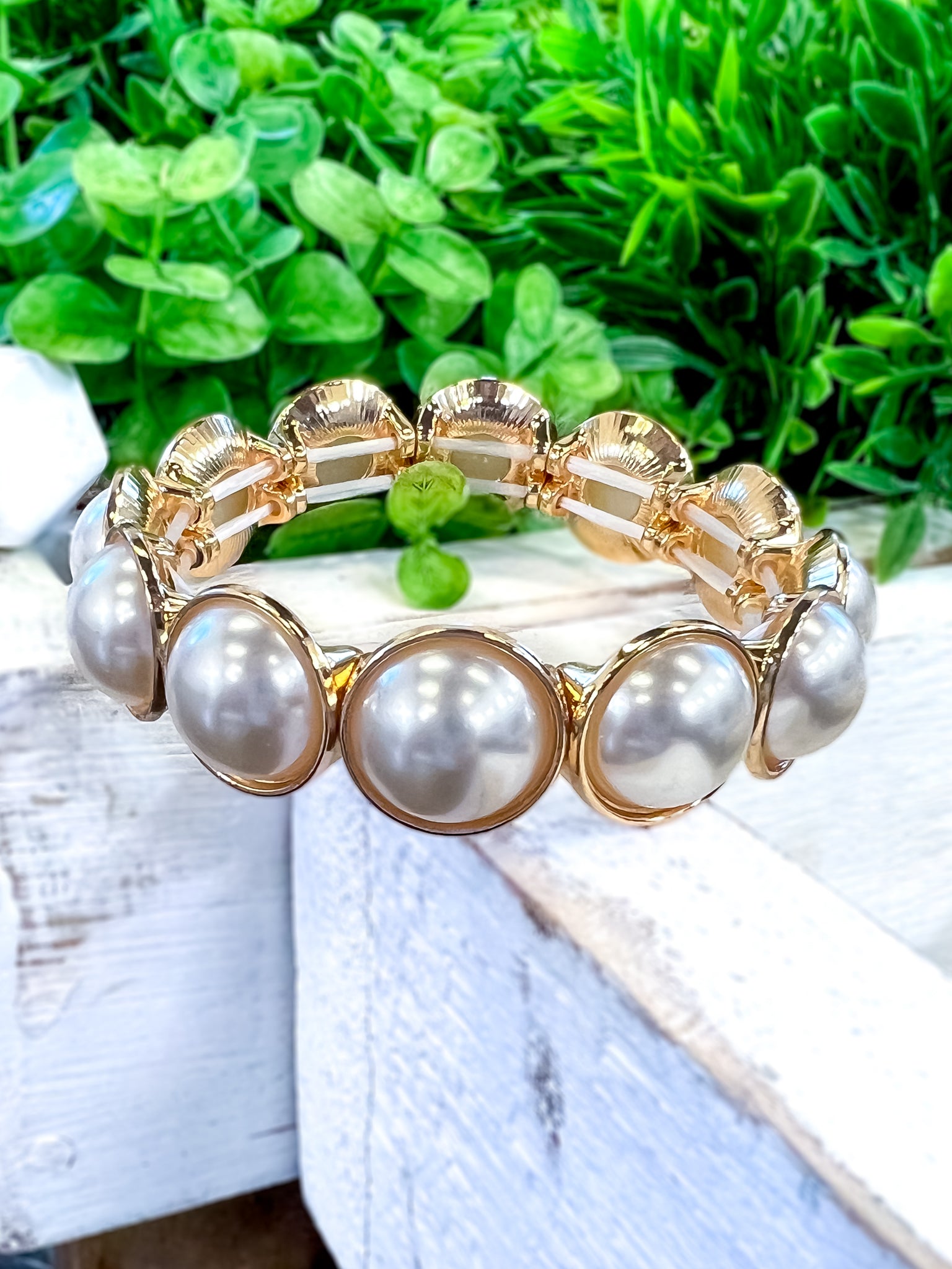 Pearl Stretch Bracelet | Gold