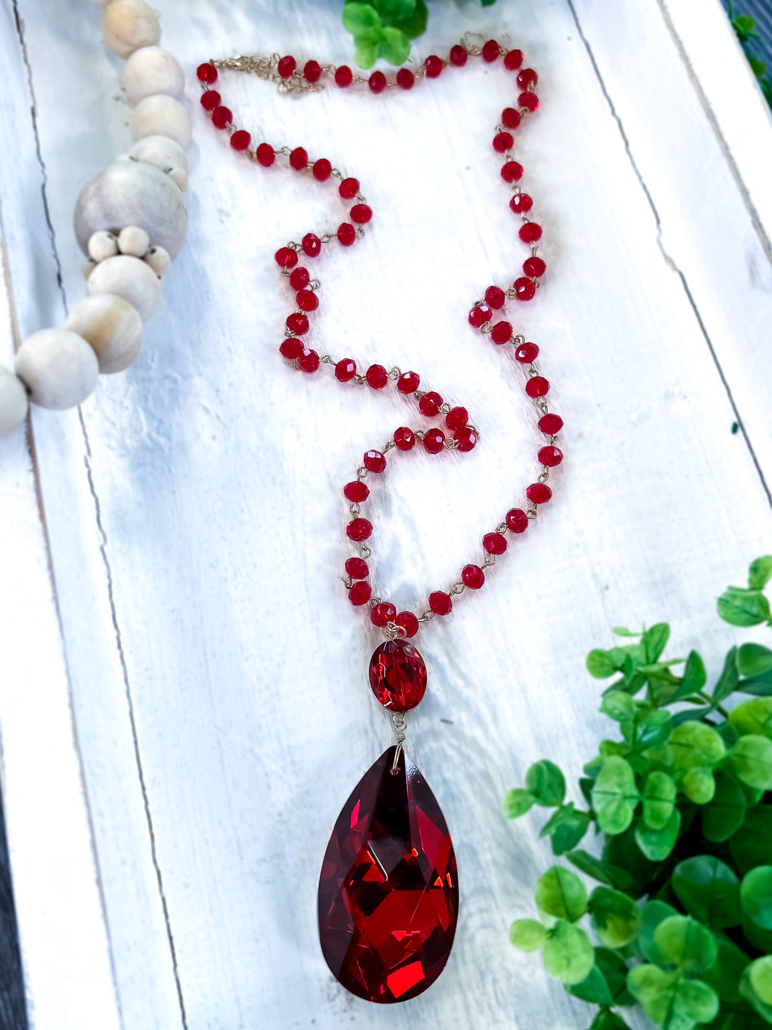 Crystal Teardrop Necklace | Red