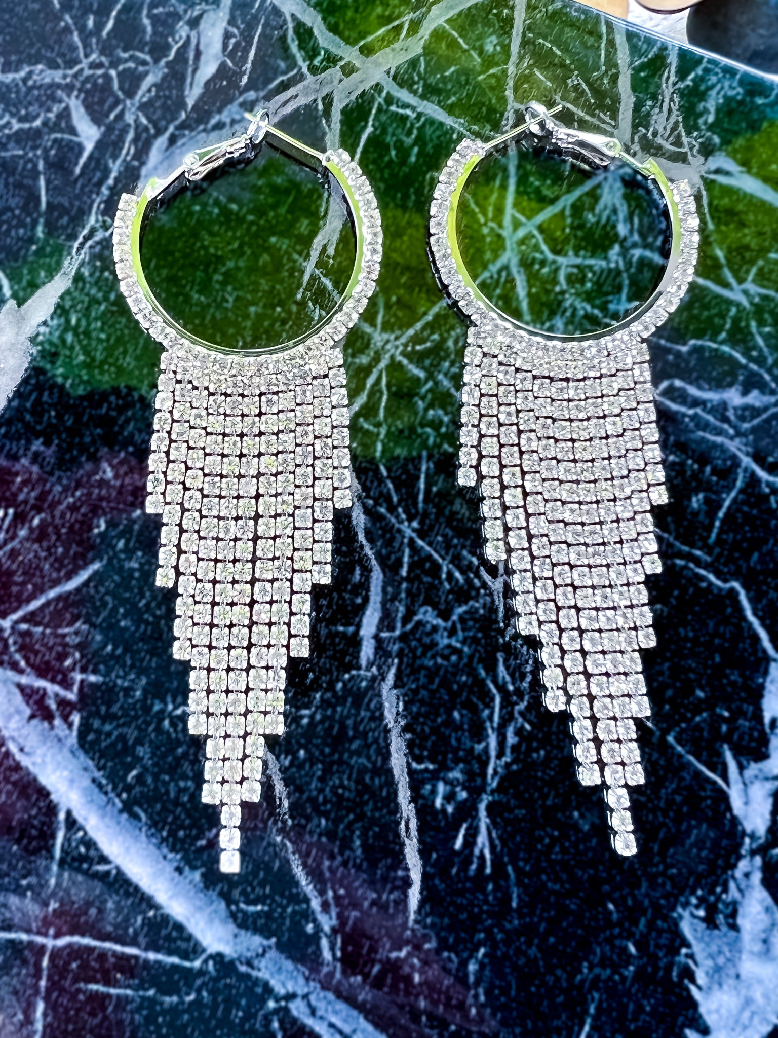 Rhinestone Chandelier Earrings | Silver
