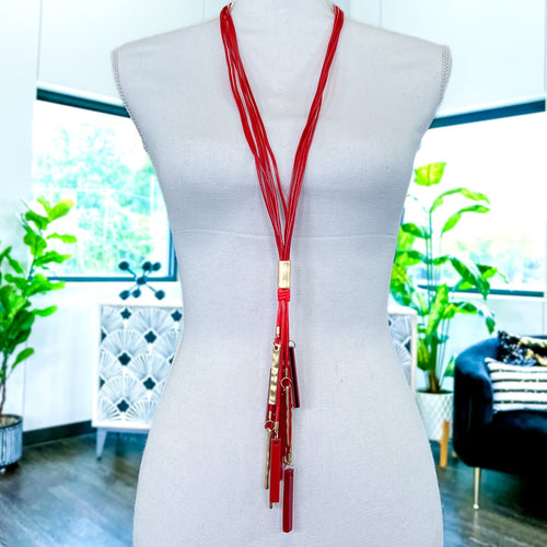 Bead Cluster Cord Necklace | Red - The ZigZag Stripe