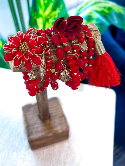 Flower Tassel Bracelets | Red - The ZigZag Stripe