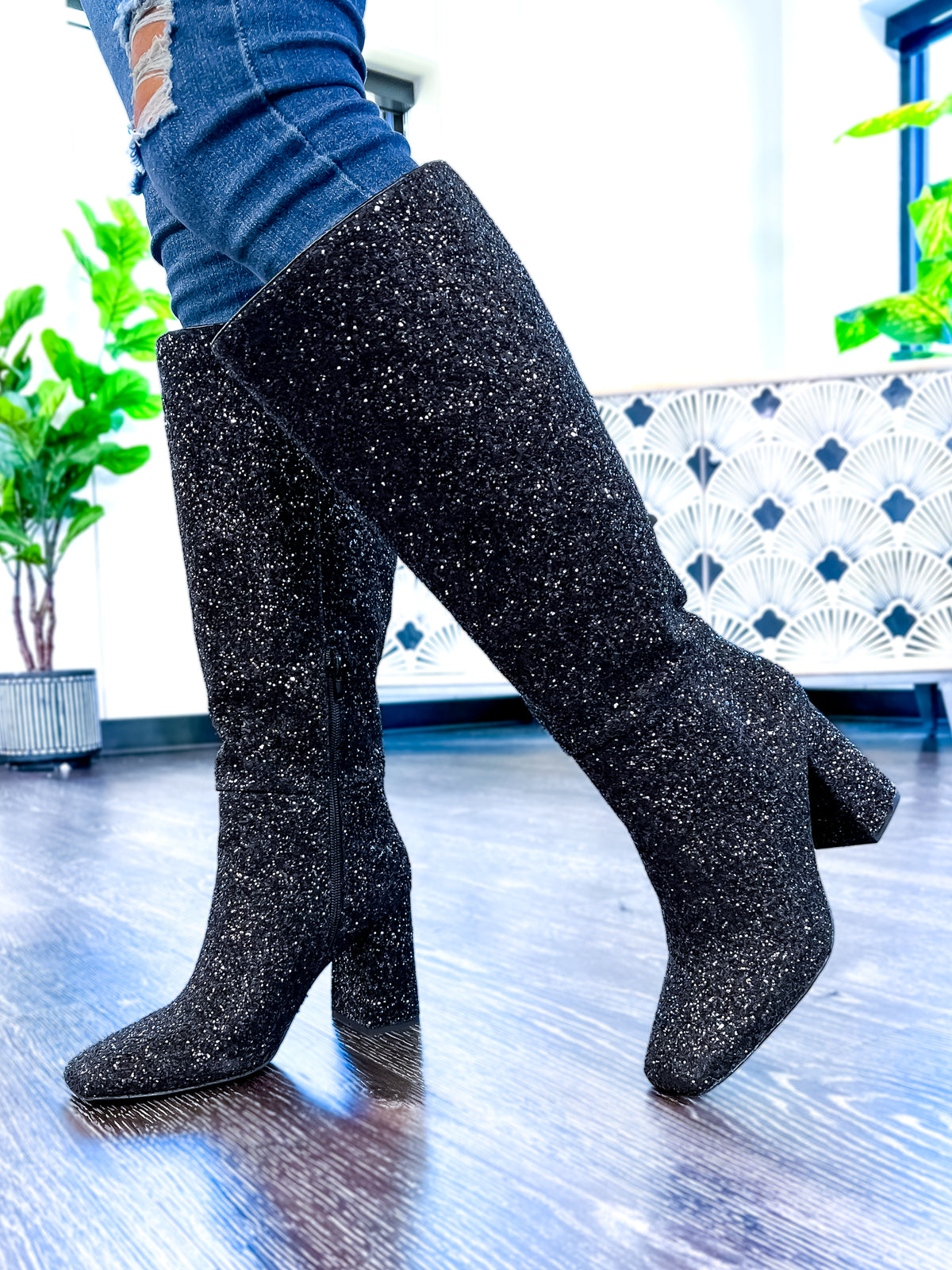 Yolo Boots | Black Glitter - The ZigZag Stripe