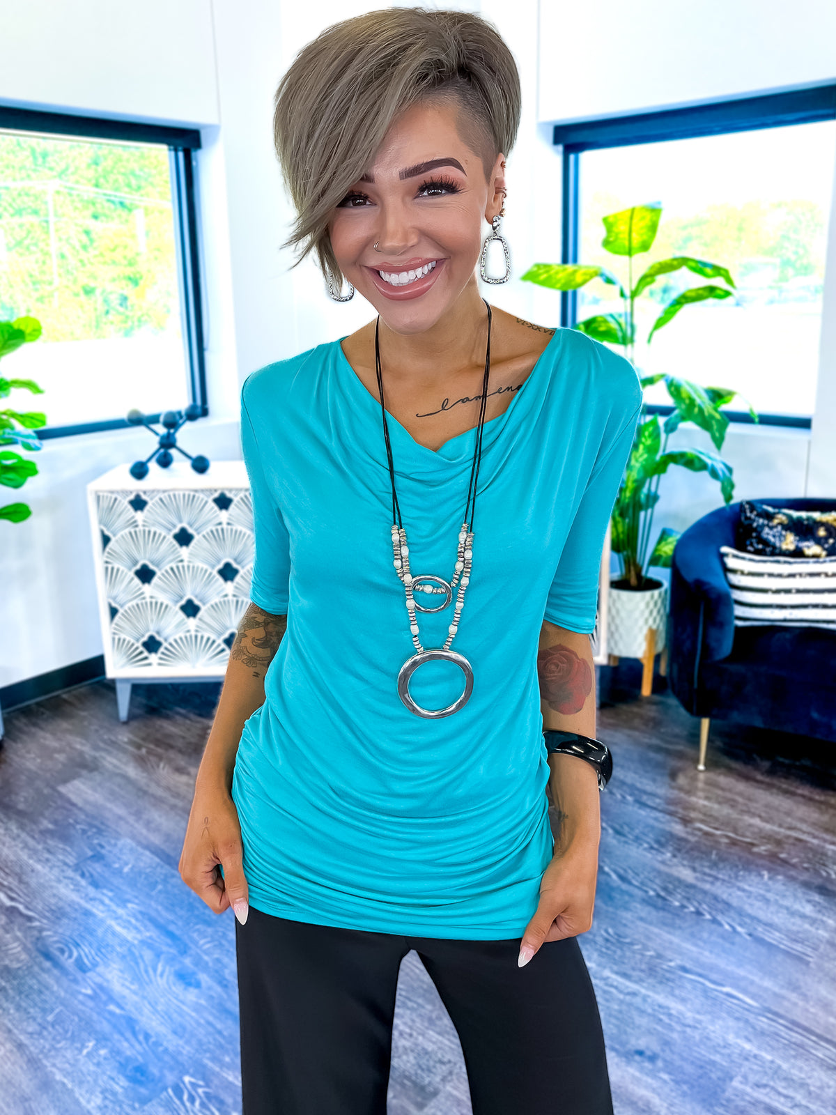 Avery Top | Turquoise - The ZigZag Stripe