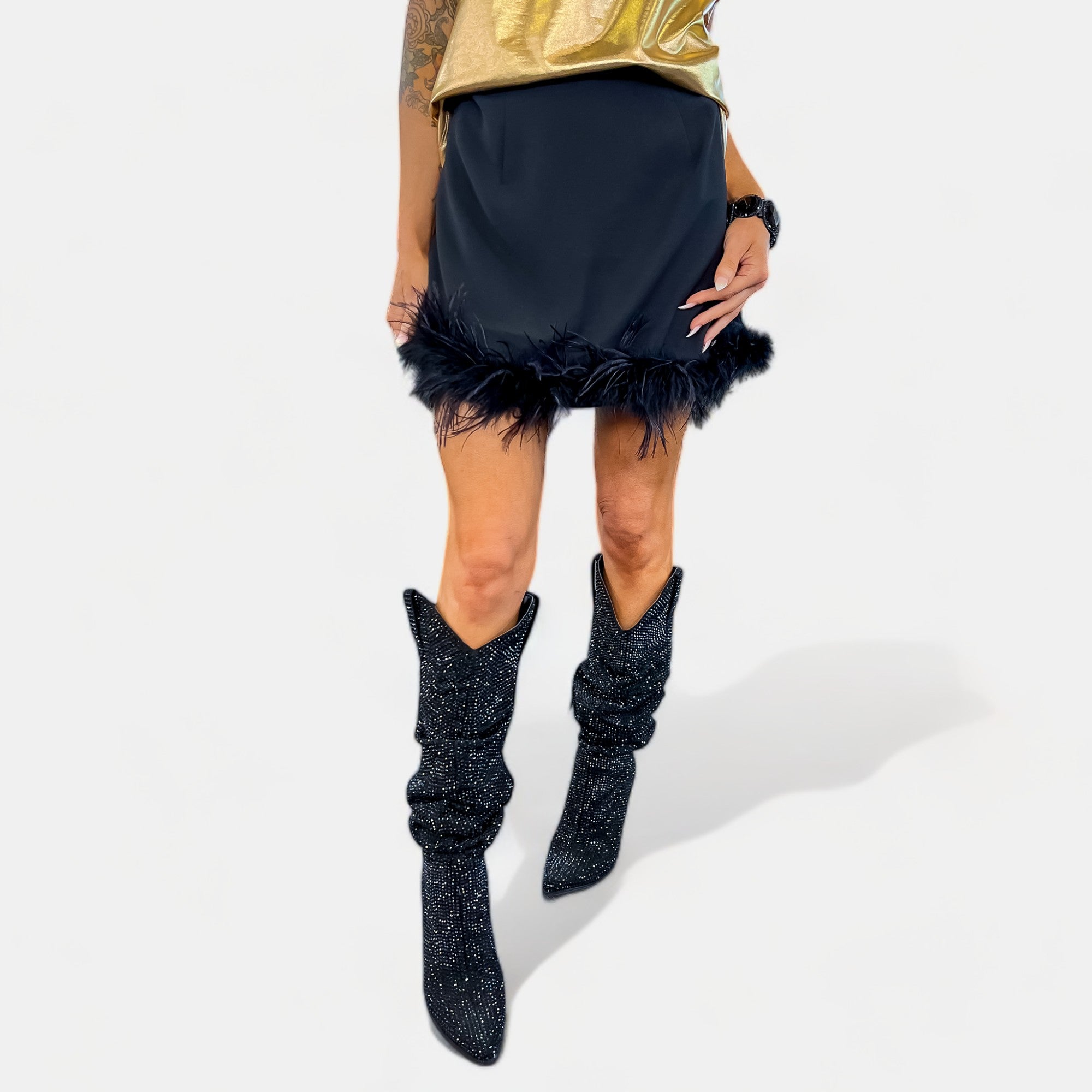 Black Fur Trim Skirt [NO RETURNS]