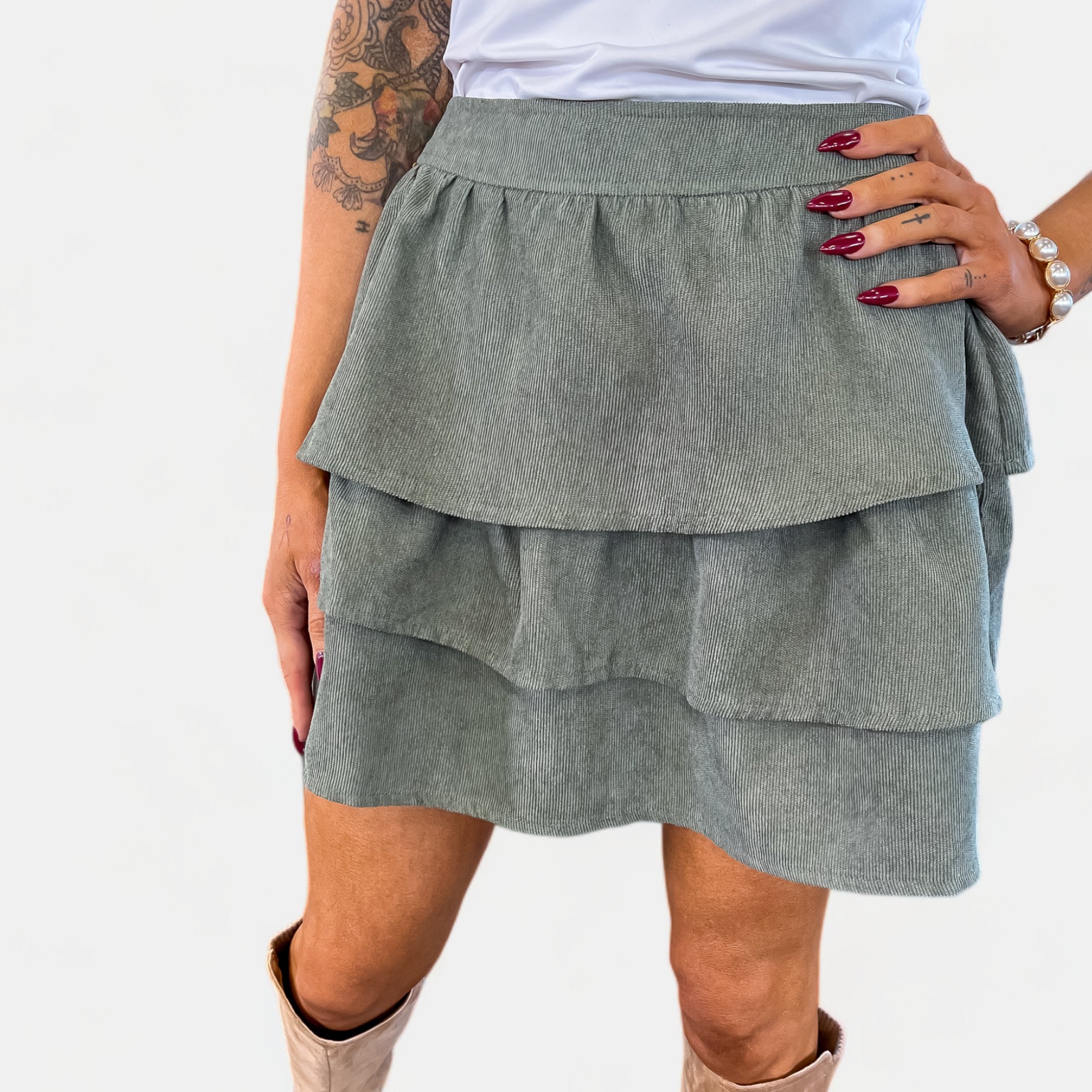 Olive Corduroy Mini Skirt [NO RETURNS]