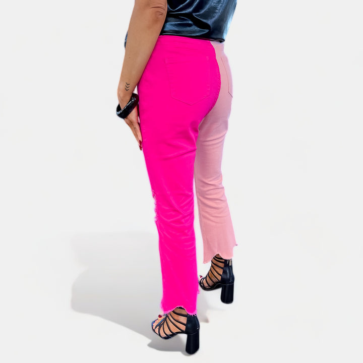 Pink Colorblock Crop Pants