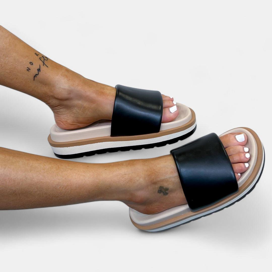 Black Slip On Platform Sandals