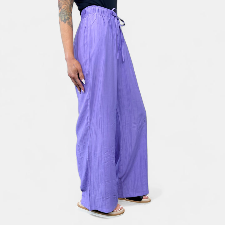 Lavender Drawstring Wide Leg Linen Pants