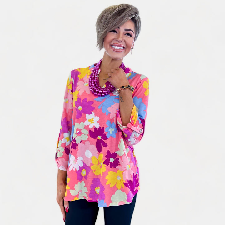 Coral Floral Lizzy Top