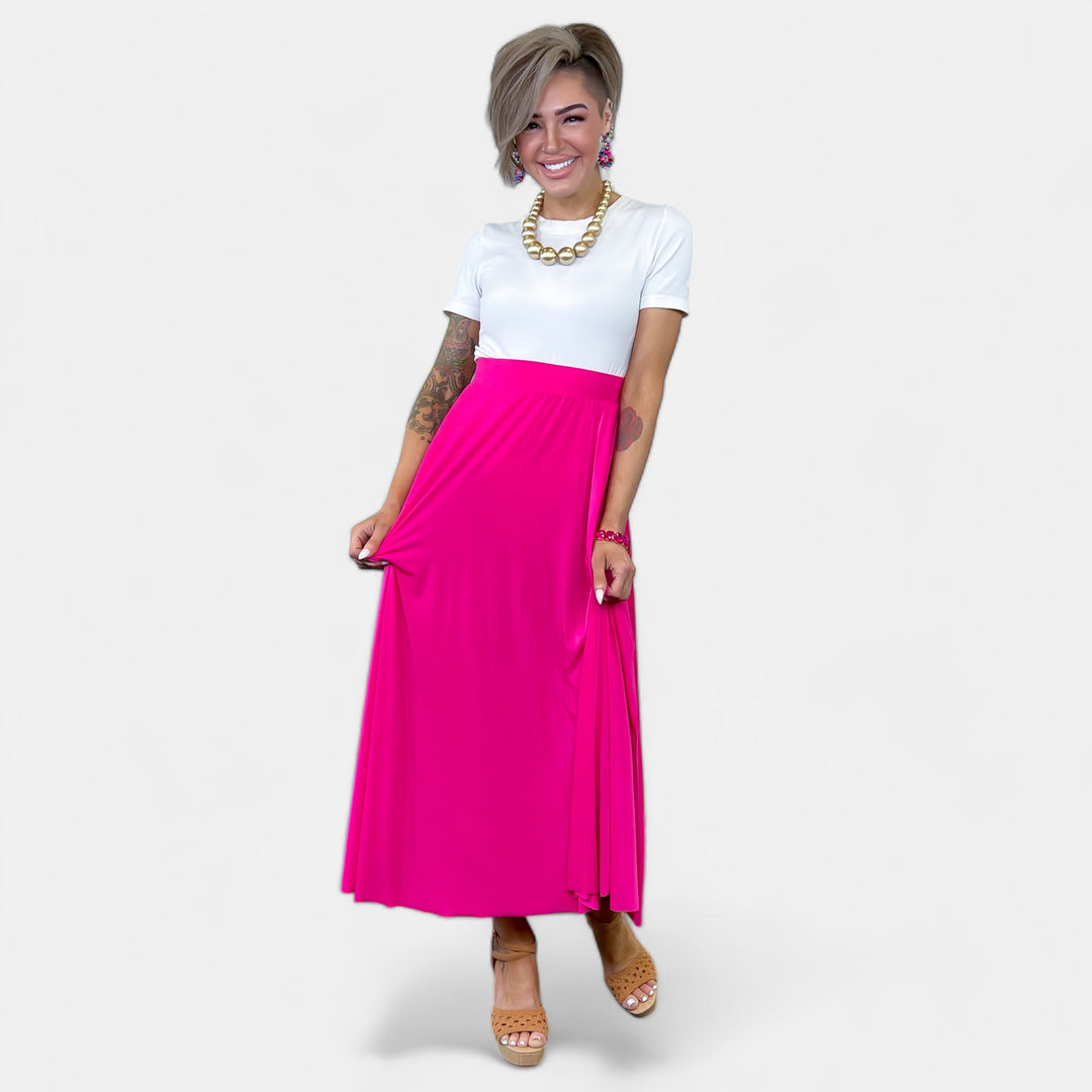 Fuchsia Pleated Maxi Skirt