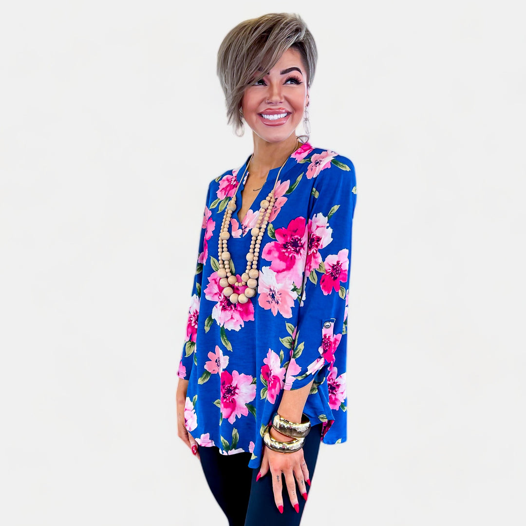 Teal Floral Lizzy Top