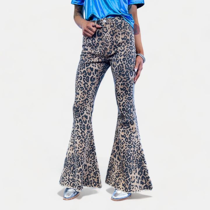 Leopard Denim Tummy Control Flare Jeans