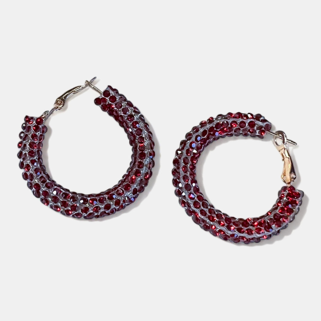 Red Rhinestone Hoop Earrings