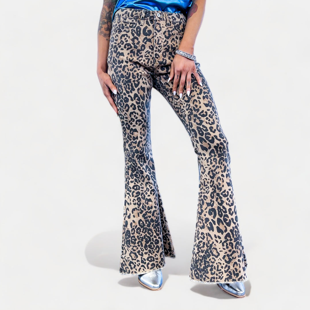 Leopard Denim Tummy Control Flare Jeans