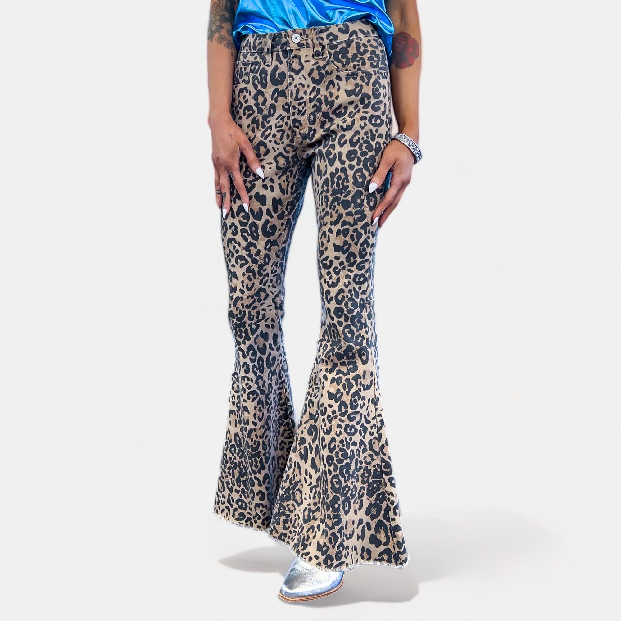 Girls Trendy Leopard Graphic Flared Trousers Imitation Denim - Temu Canada