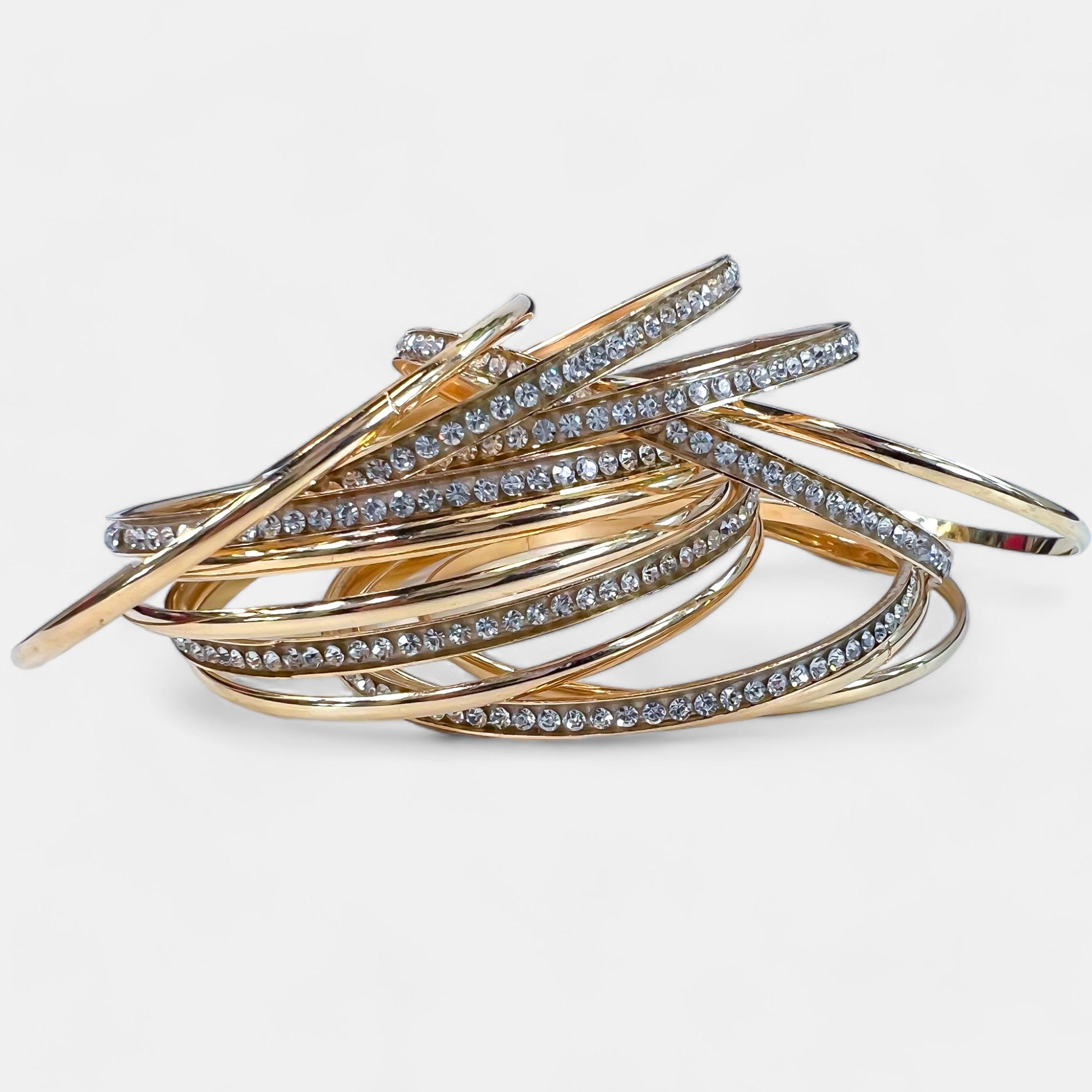 Gold Rhinestone Metal Bangle Bracelets