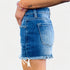Medium Wash Mid Rise Frayed Denim Shorts