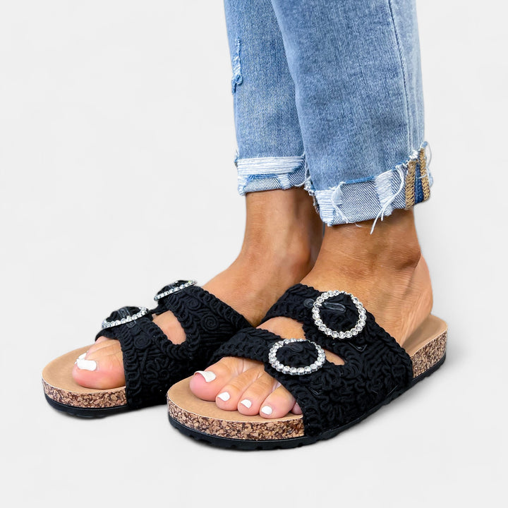 Black Knit Slip On Sandals