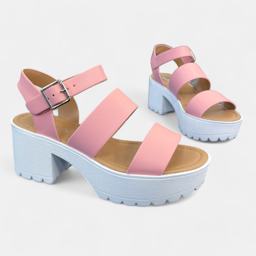 Pink Chunky Heel Platform Sandals
