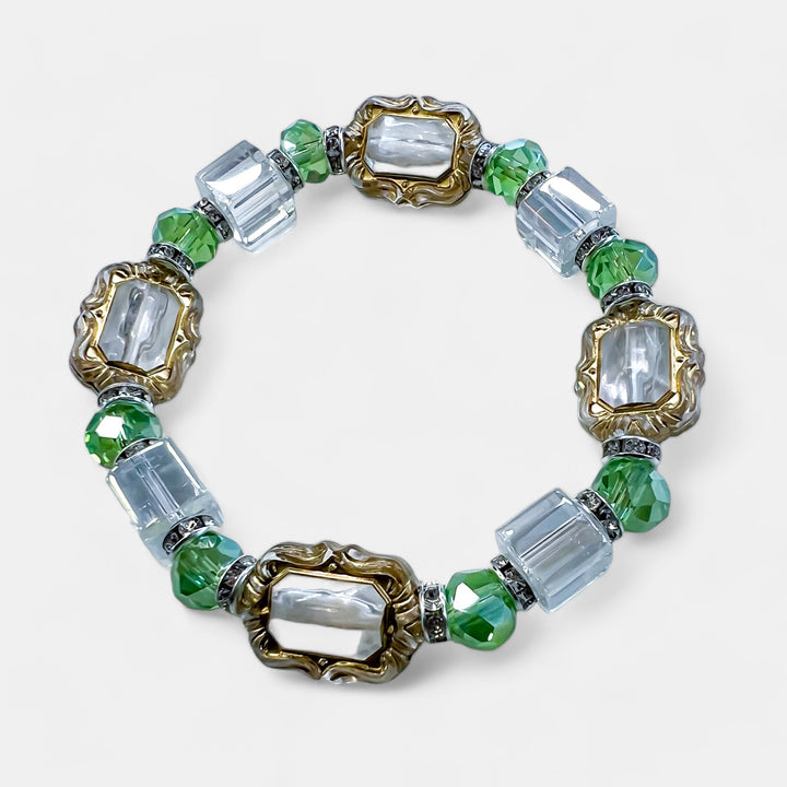 Green Glass Stone Stretch Bracelet