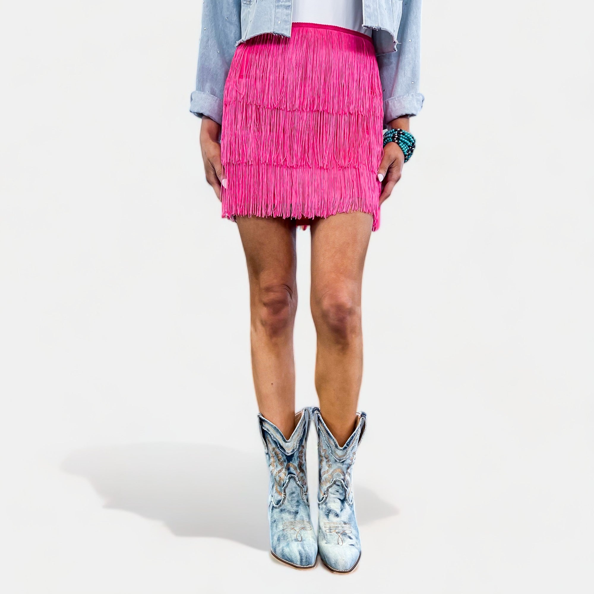 Pink fringe 2025 mini skirt