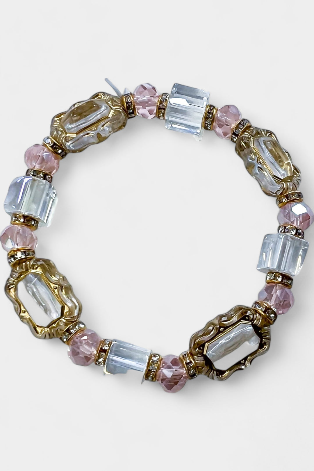 Pink Glass Stone Stretch Bracelet