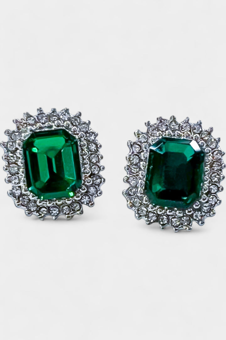 Green Rhinestone Stud Earrings