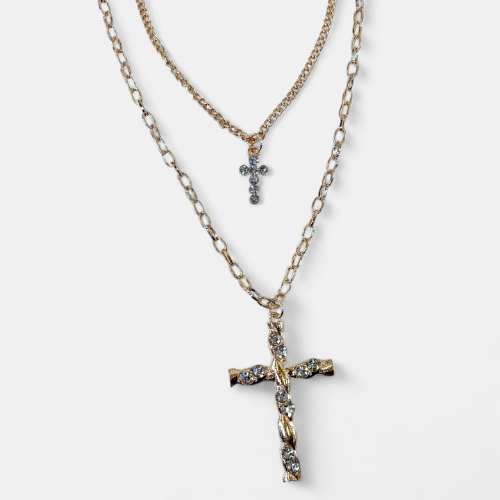 Gold Double Layered Cross Necklace