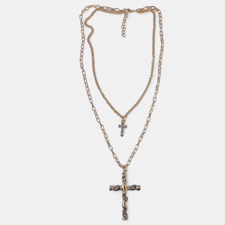 Gold Double Layered Cross Necklace
