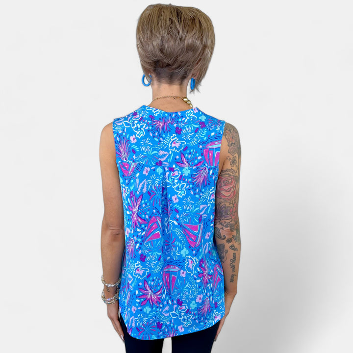 Blue Multi Abstract Lizzy Tank Top