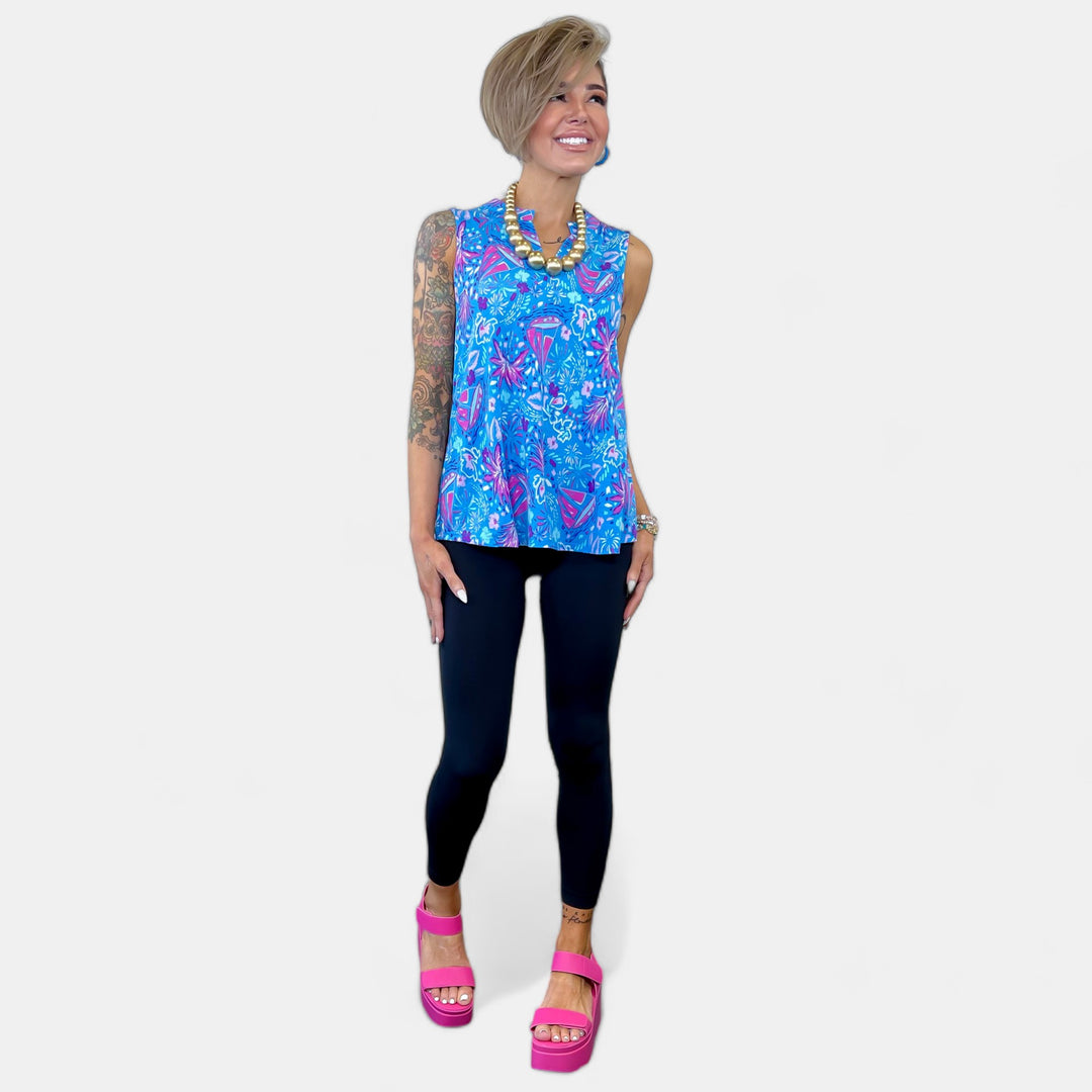 Blue Multi Abstract Lizzy Tank Top