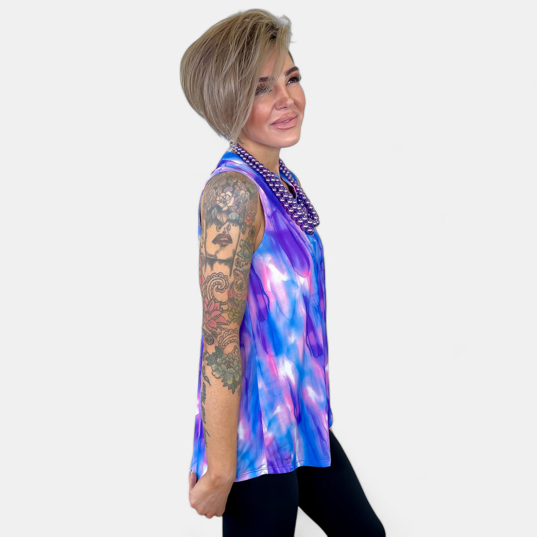 Lavender Blue Abstract Lizzy Tank Top