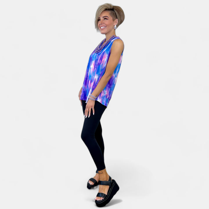 Lavender Blue Abstract Lizzy Tank Top