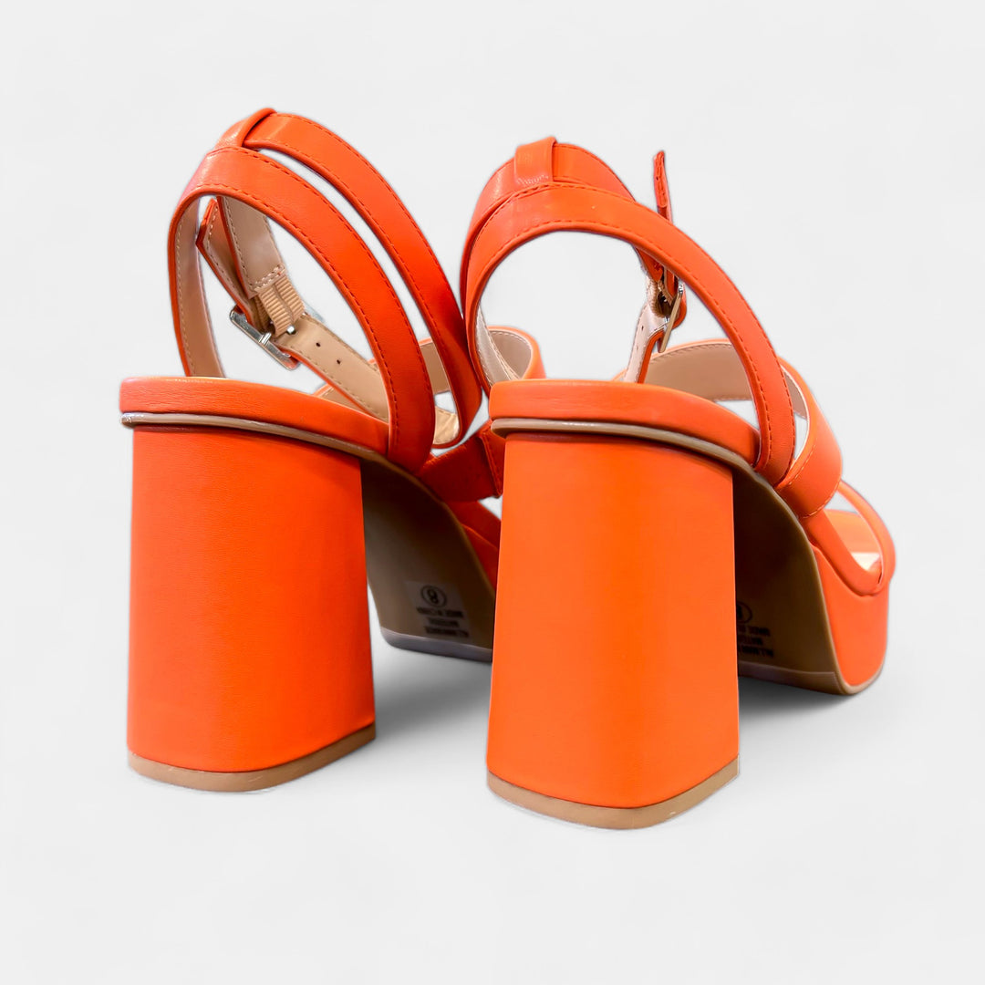 Orange Strappy Block Heels