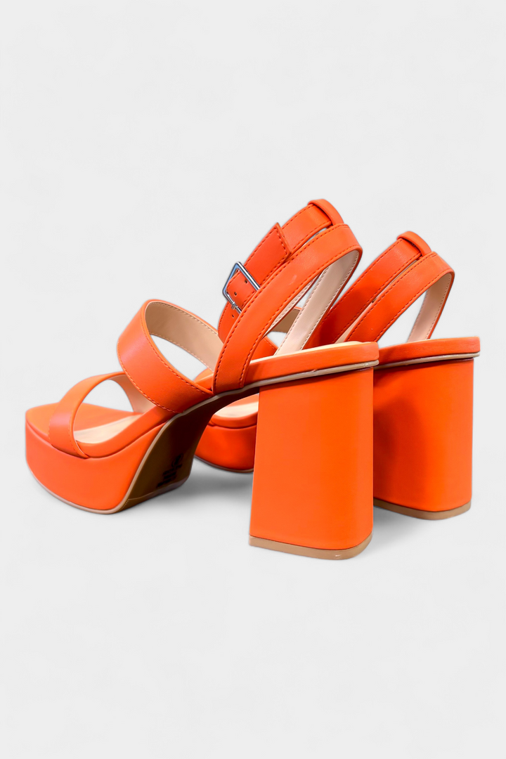 Orange Strappy Block Heels