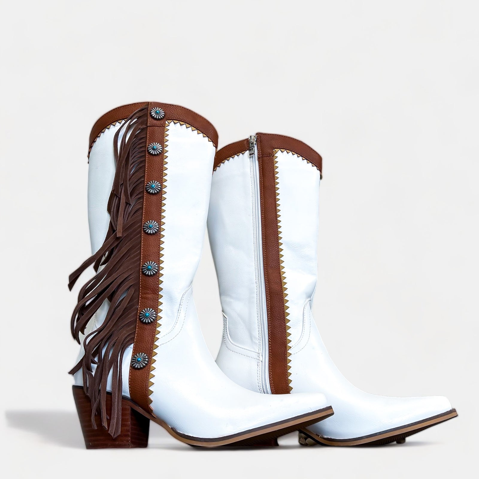 white fringe cowboy boots