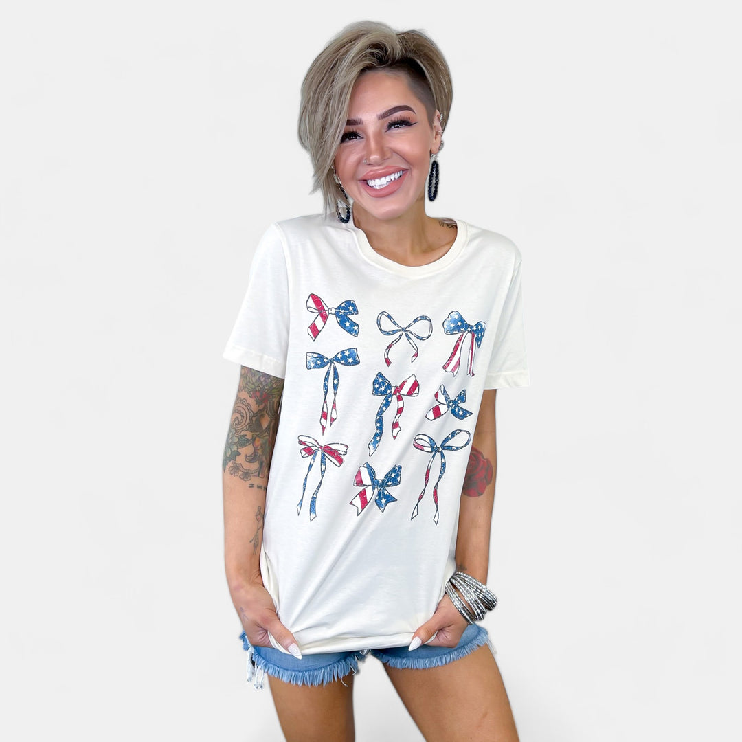 American Flag Bow Graphic T-Shirt