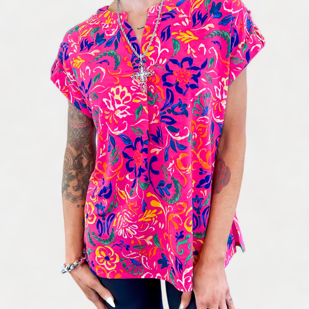 Pink Floral Lizzy Short Sleeve Top