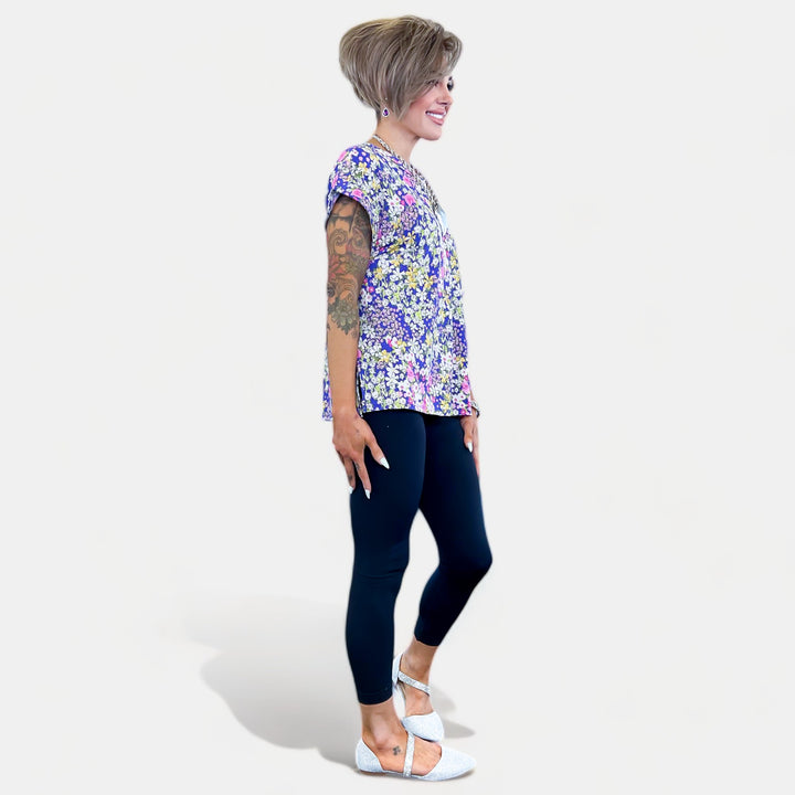 Purple Floral Lizzy Short Sleeve Top