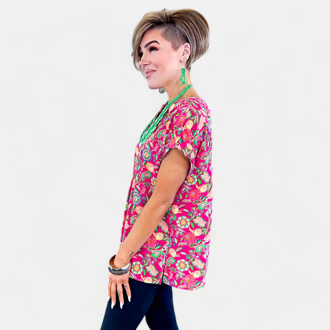 Fuchsia Floral Lizzy Short Sleeve Top