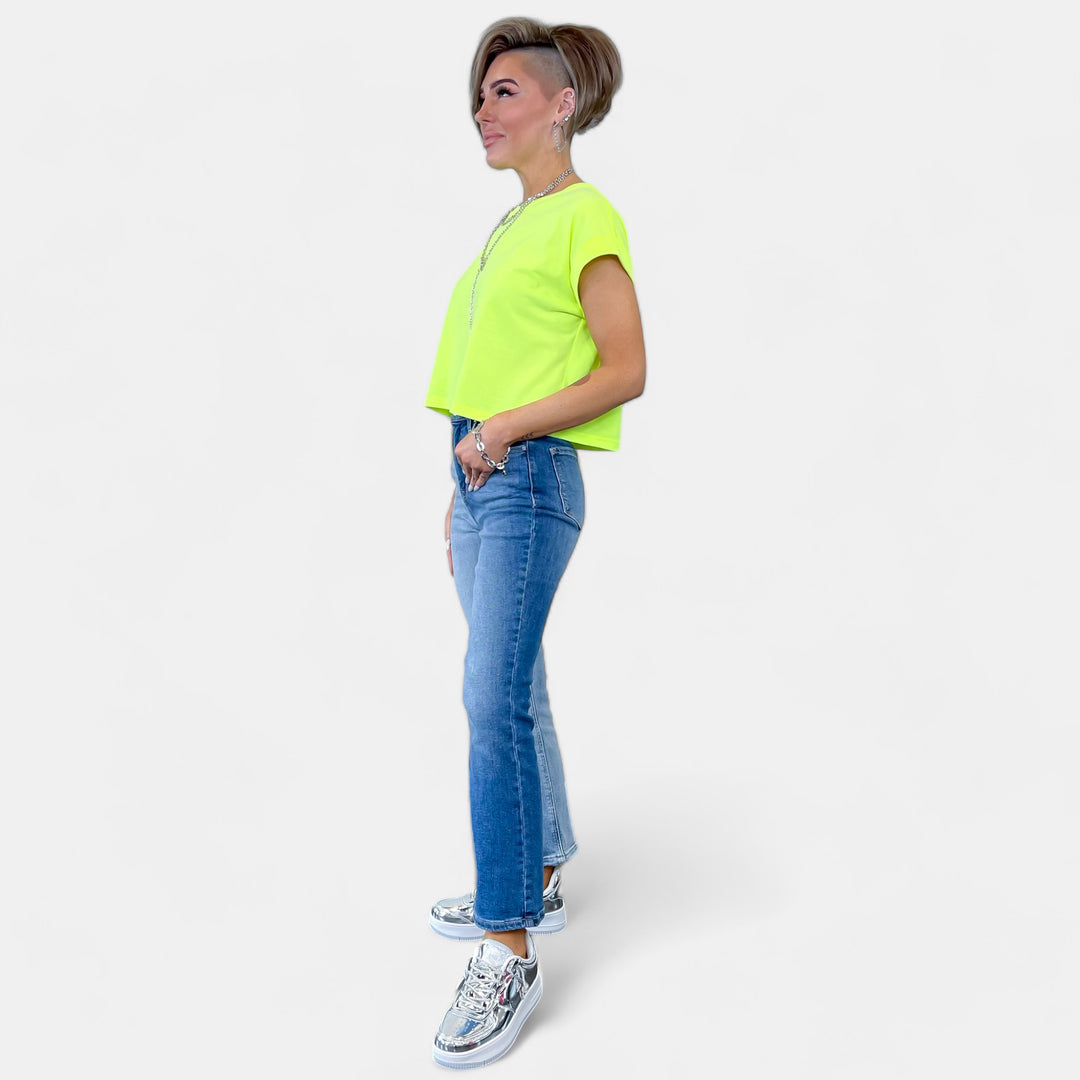 Neon Green Short Sleeve Crop Top