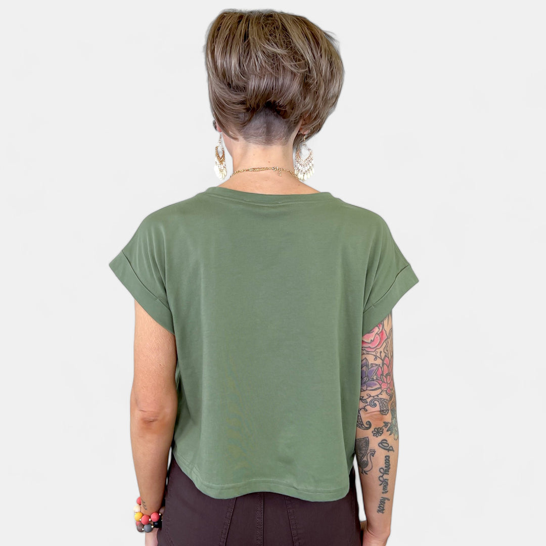 Green Short Sleeve Crop Top