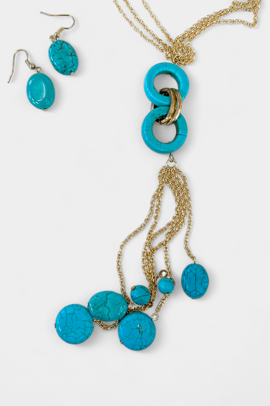Turquoise Fringe Stone Necklace Set