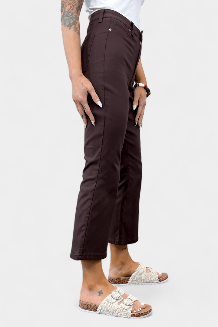 Brown Hyperstretch Cropped Flare Pants