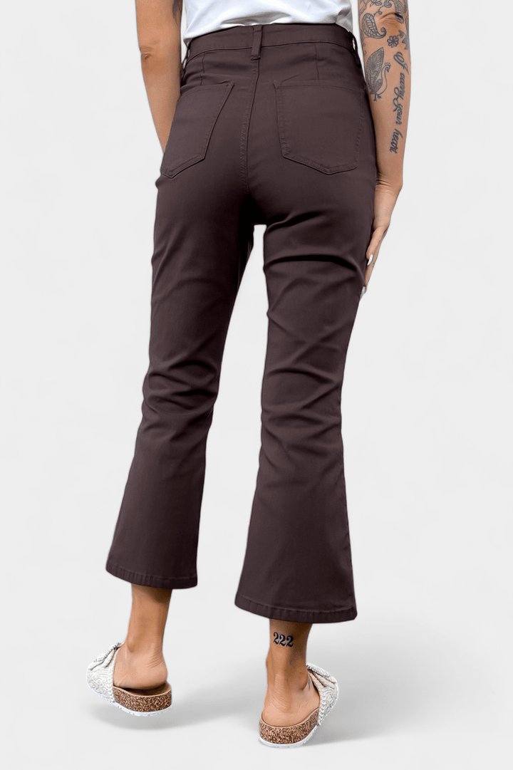 Brown Hyperstretch Cropped Flare Pants